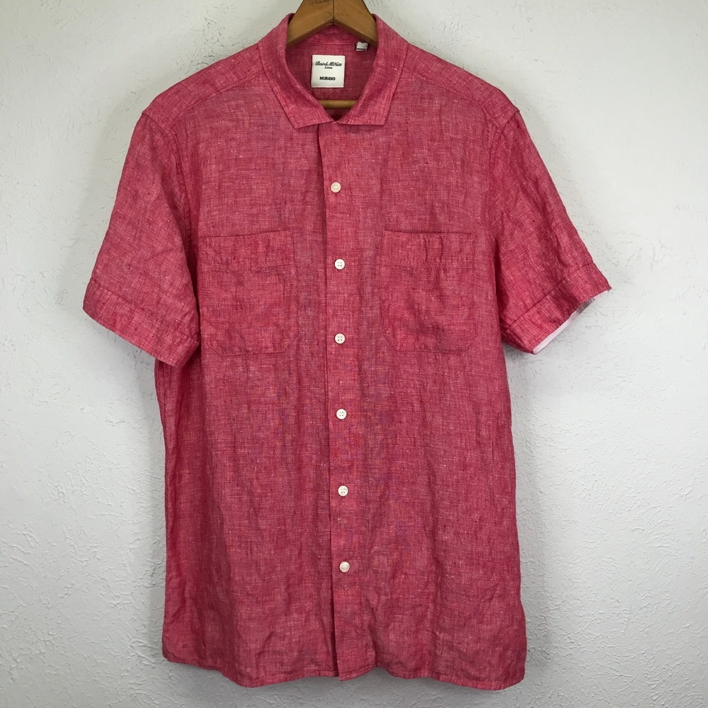 Murano Baird McNutt 100% Linen Shirt Mens M Red Short Sleeve Button Front
